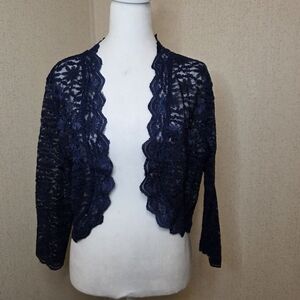 Womens Navy Scalloped Sequin Lace Bolero Jacket Sz:18W